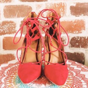 Red lace up pumps